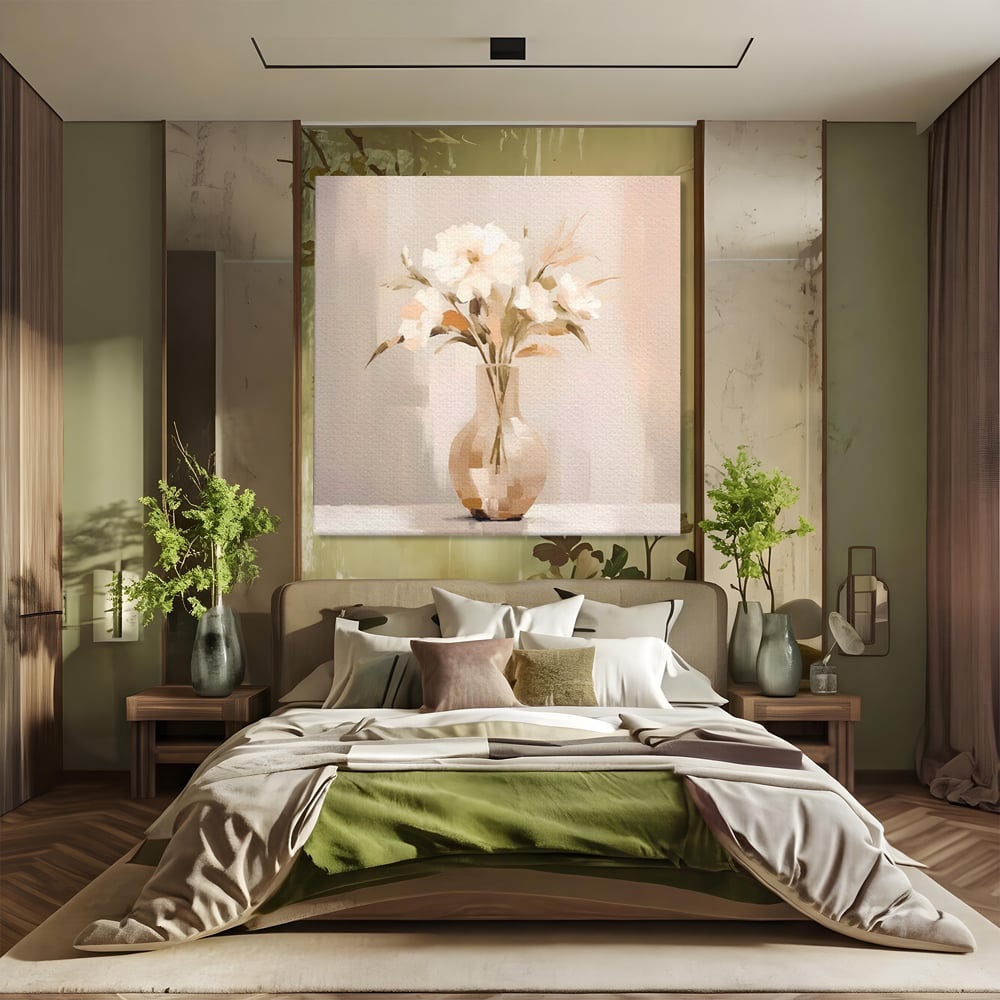 Tablou Canvas Premium LuxCanva® A1443, Calmul Florilor , Living, Alb, Vaza, Natura, Planta, Decorativ, Culori Vibrante