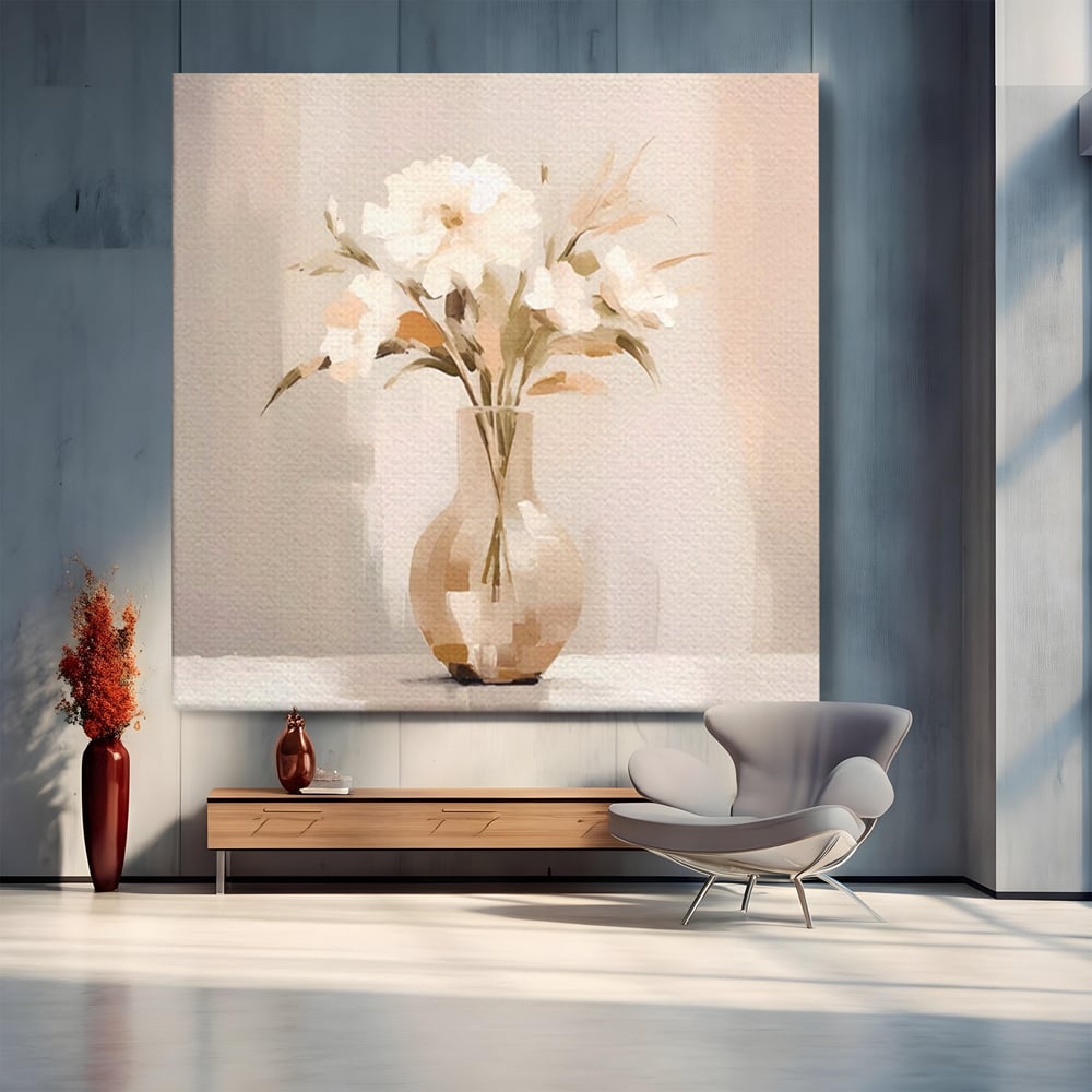 Tablou Canvas Premium LuxCanva® A1443, Calmul Florilor , Living, Alb, Vaza, Natura, Planta, Decorativ, Culori Vibrante