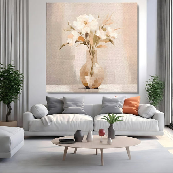 Tablou Canvas Premium LuxCanva® A1443, Calmul Florilor , Living, Alb, Vaza, Natura, Planta, Decorativ, Culori Vibrante