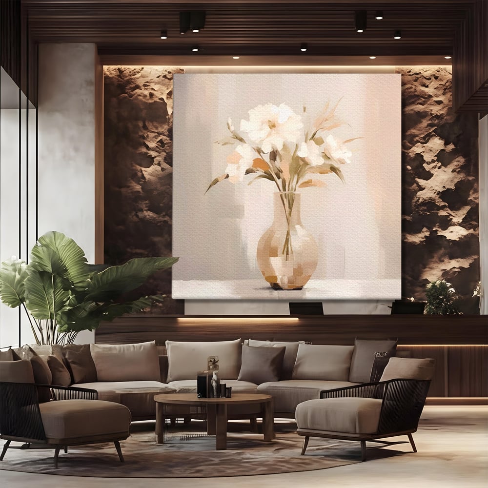 Tablou Canvas Premium LuxCanva® A1443, Calmul Florilor , Living, Alb, Vaza, Natura, Planta, Decorativ, Culori Vibrante