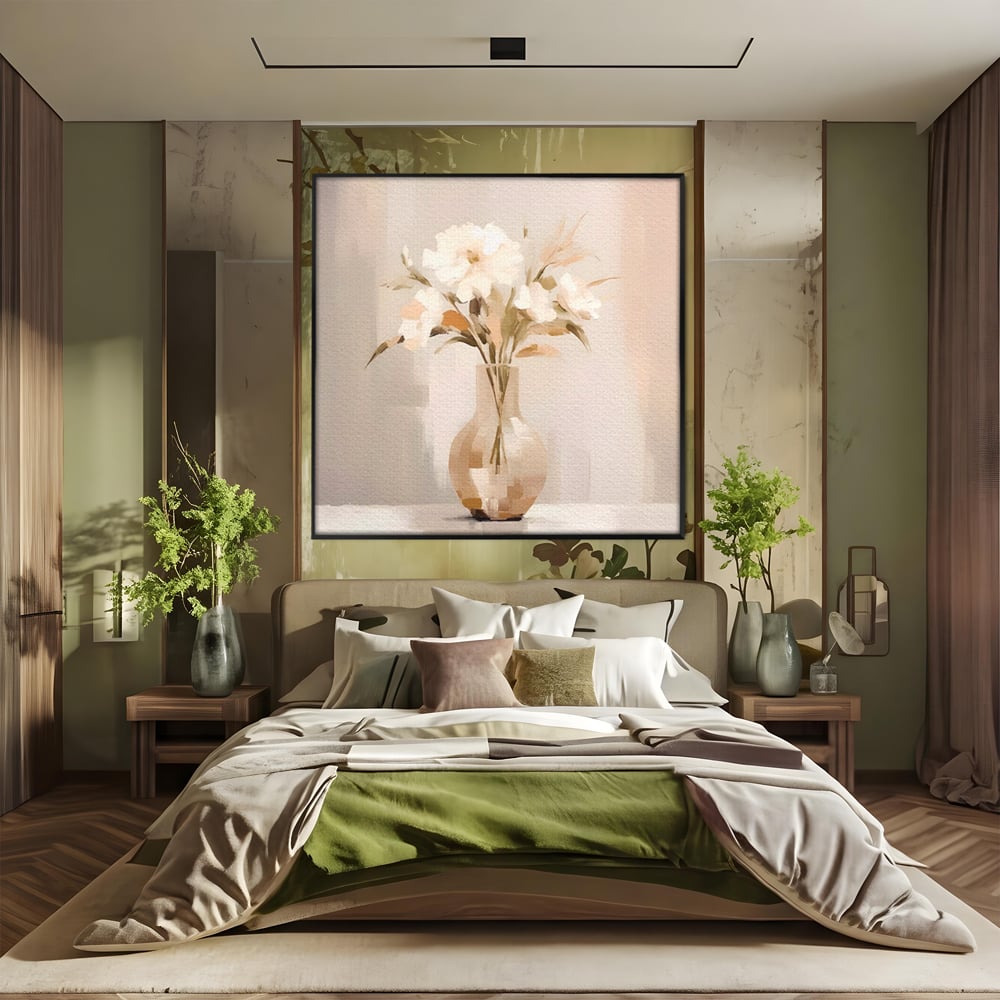 Tablou Canvas Premium LuxCanva® A1443, Calmul Florilor , Living, Alb, Vaza, Natura, Planta, Decorativ, Culori Vibrante