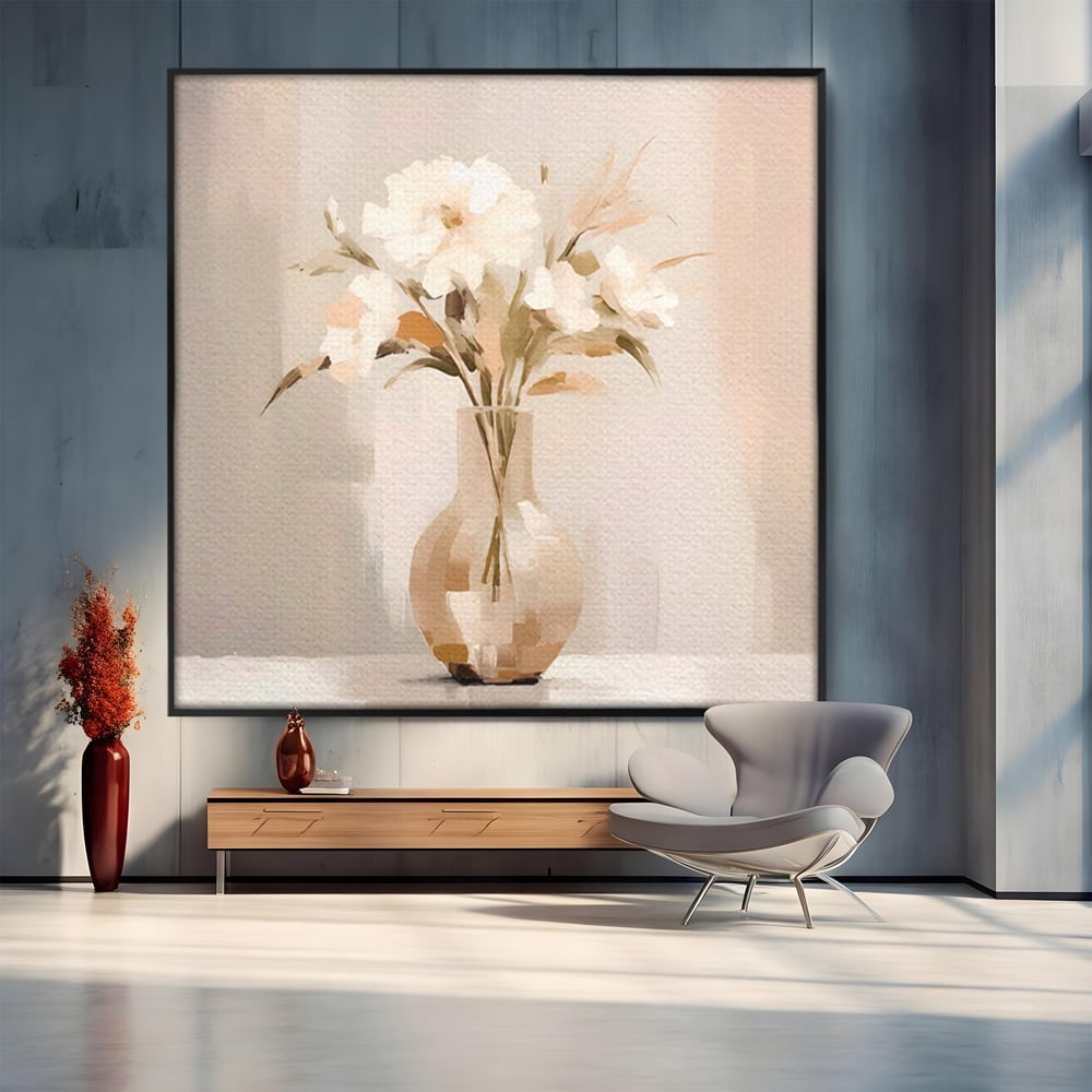 Tablou Canvas Premium LuxCanva® A1443, Calmul Florilor , Living, Alb, Vaza, Natura, Planta, Decorativ, Culori Vibrante
