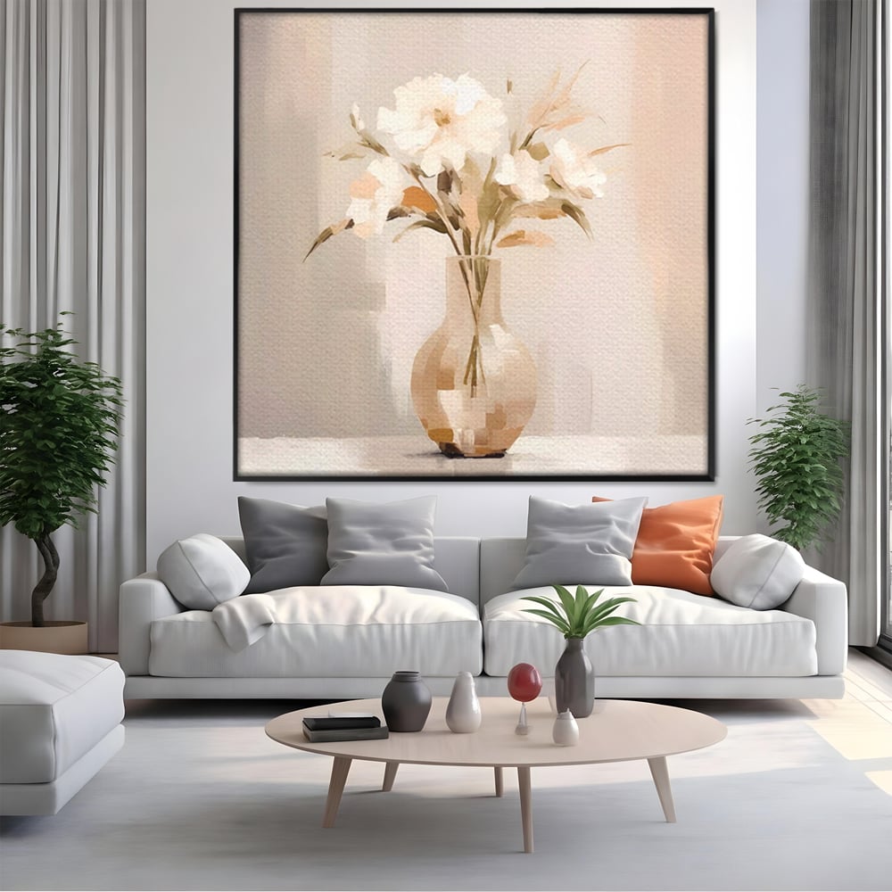 Tablou Canvas Premium LuxCanva® A1443, Calmul Florilor , Living, Alb, Vaza, Natura, Planta, Decorativ, Culori Vibrante