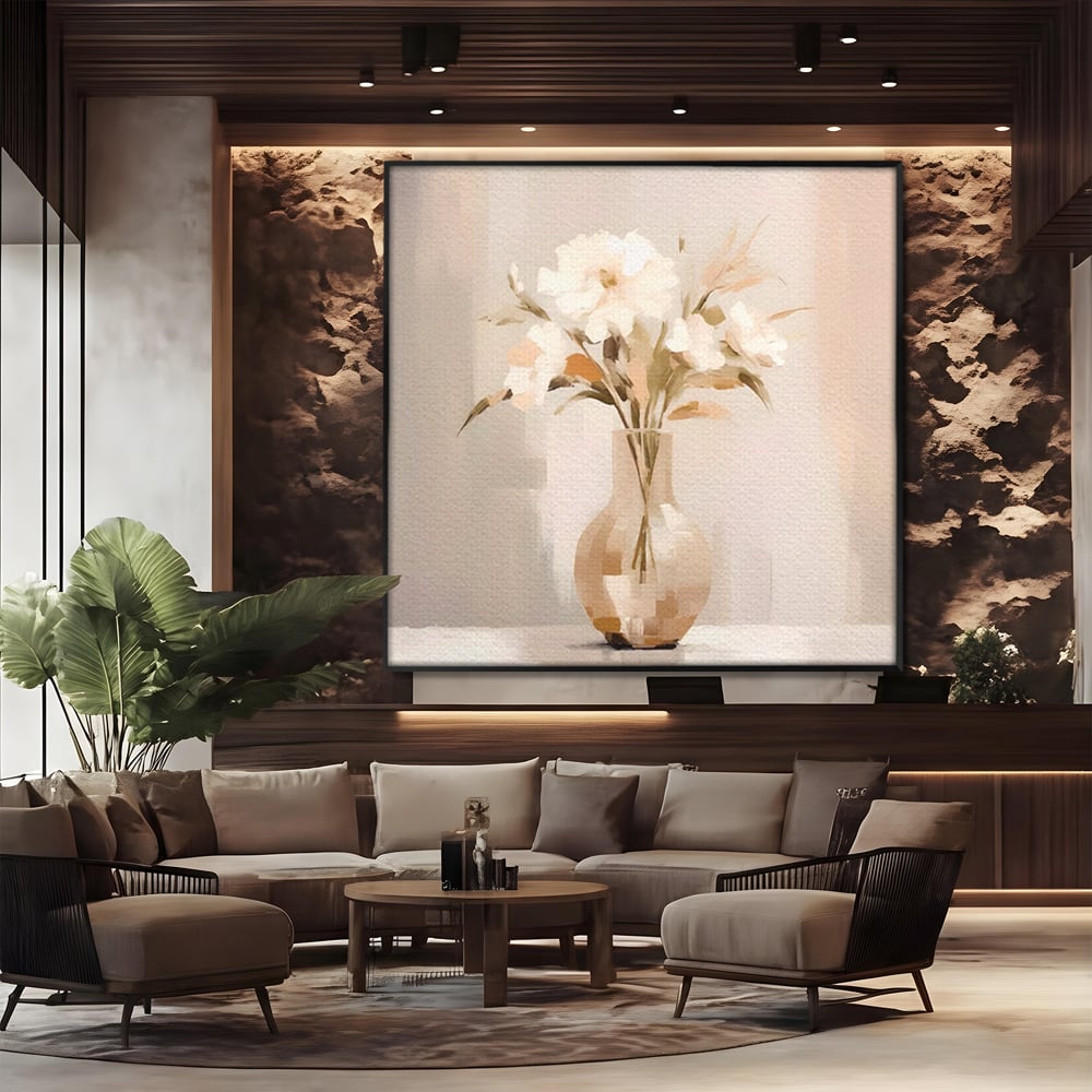 Tablou Canvas Premium LuxCanva® A1443, Calmul Florilor , Living, Alb, Vaza, Natura, Planta, Decorativ, Culori Vibrante