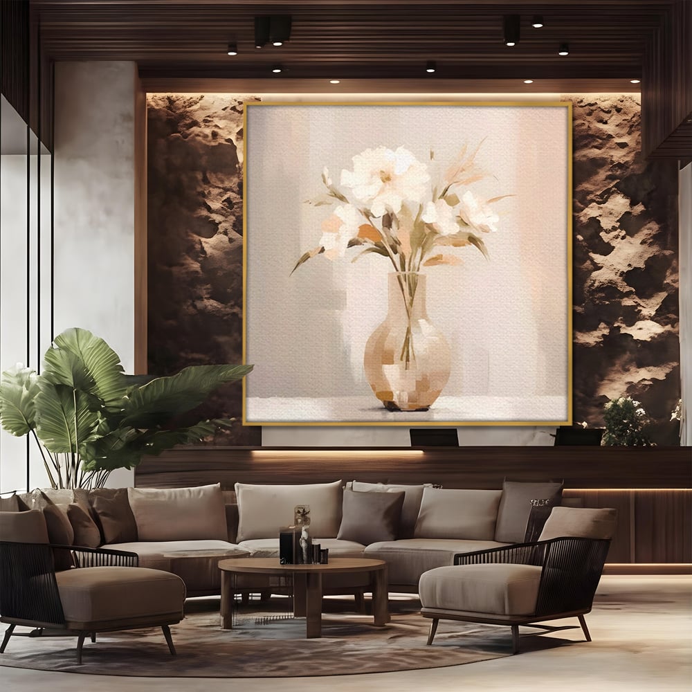 Tablou Canvas Premium LuxCanva® A1443, Calmul Florilor , Living, Alb, Vaza, Natura, Planta, Decorativ, Culori Vibrante