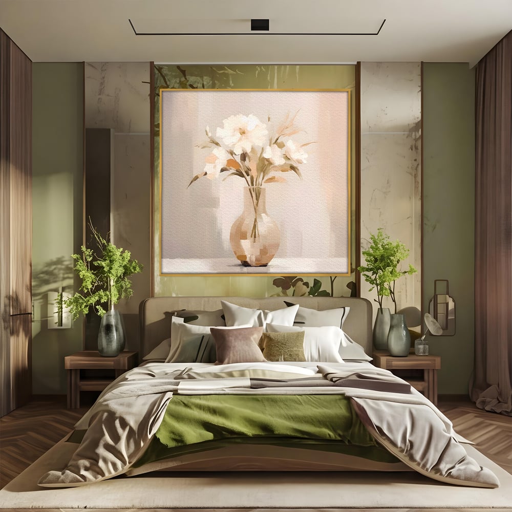 Tablou Canvas Premium LuxCanva® A1443, Calmul Florilor , Living, Alb, Vaza, Natura, Planta, Decorativ, Culori Vibrante