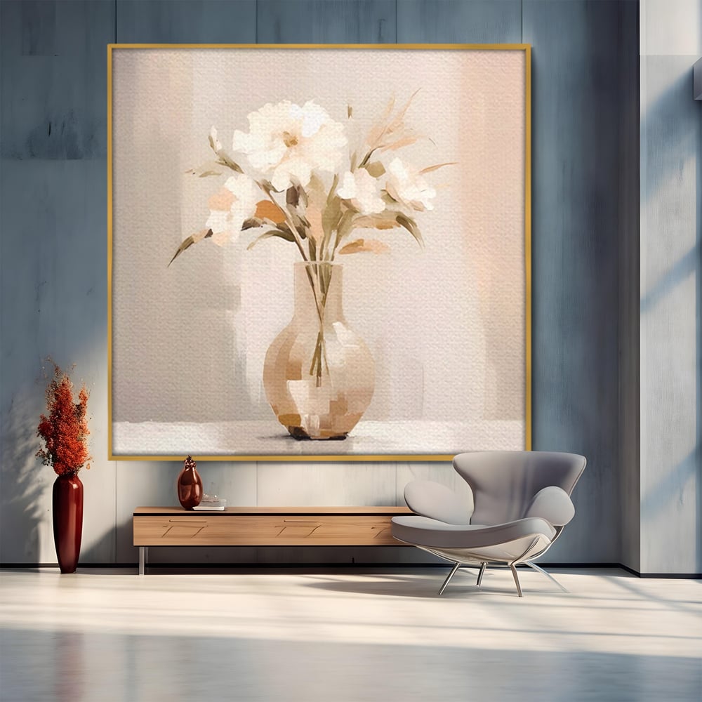 Tablou Canvas Premium LuxCanva® A1443, Calmul Florilor , Living, Alb, Vaza, Natura, Planta, Decorativ, Culori Vibrante