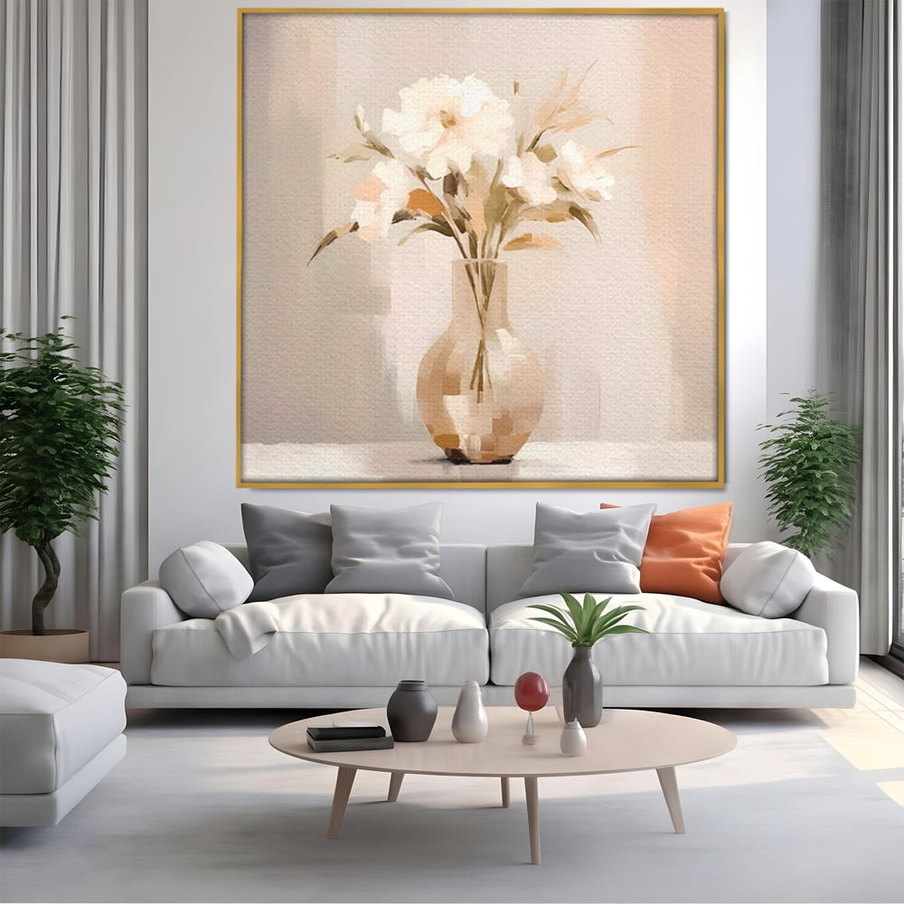 Tablou Canvas Premium LuxCanva® A1443, Calmul Florilor , Living, Alb, Vaza, Natura, Planta, Decorativ, Culori Vibrante