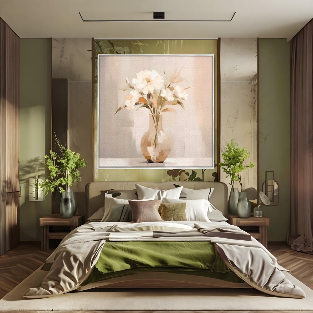 Tablou Canvas Premium LuxCanva® A1443, Calmul Florilor , Living, Alb, Vaza, Natura, Planta, Decorativ, Culori Vibrante