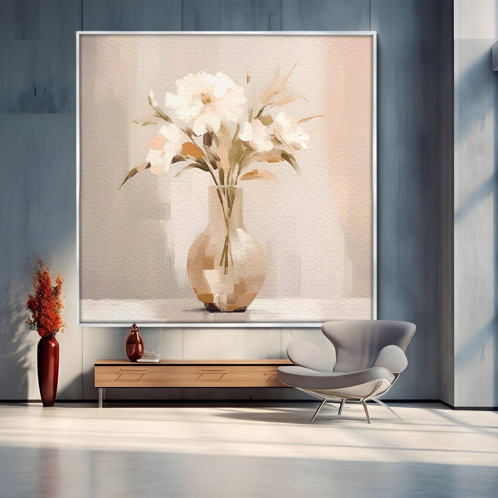Tablou Canvas Premium LuxCanva® A1443, Calmul Florilor , Living, Alb, Vaza, Natura, Planta, Decorativ, Culori Vibrante