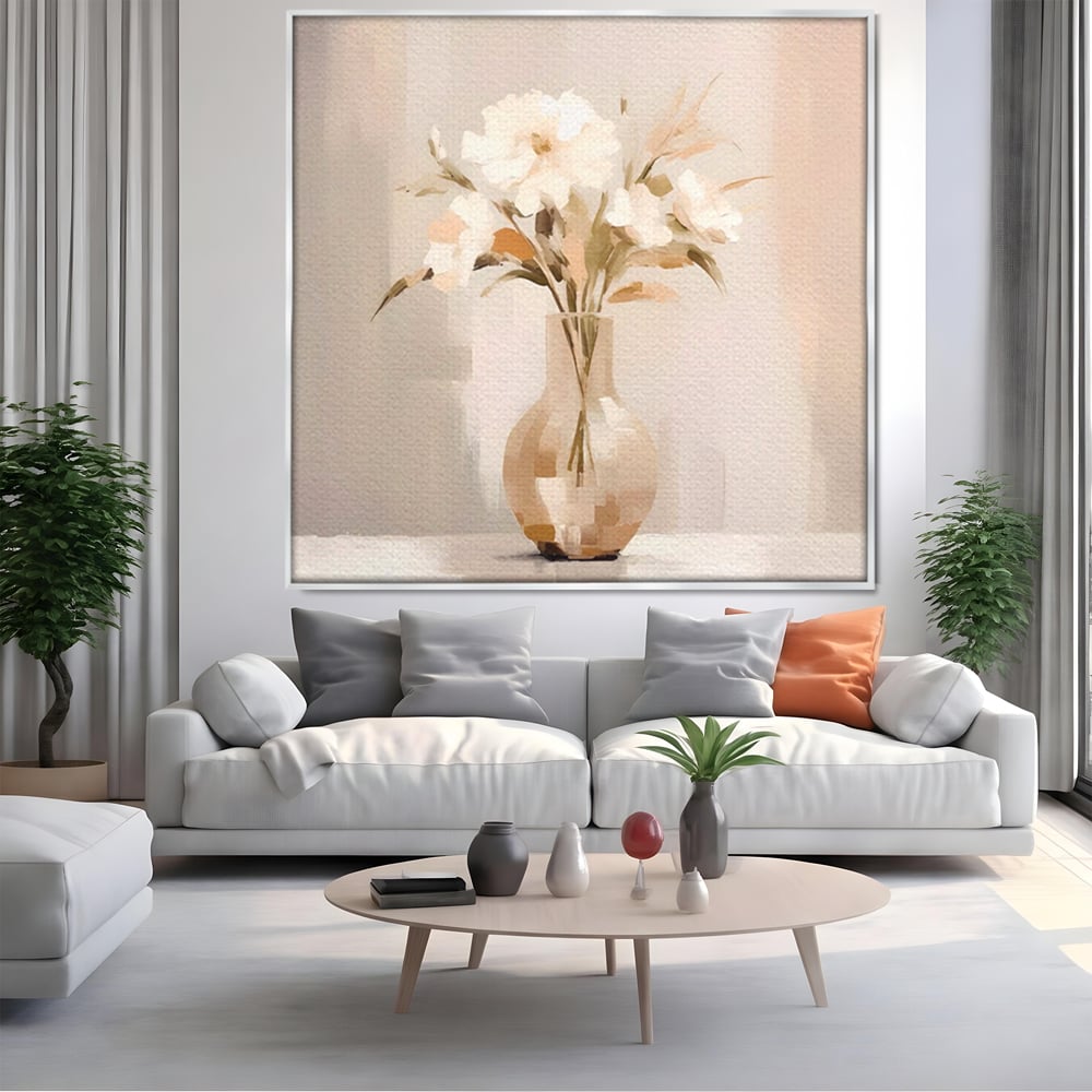 Tablou Canvas Premium LuxCanva® A1443, Calmul Florilor , Living, Alb, Vaza, Natura, Planta, Decorativ, Culori Vibrante