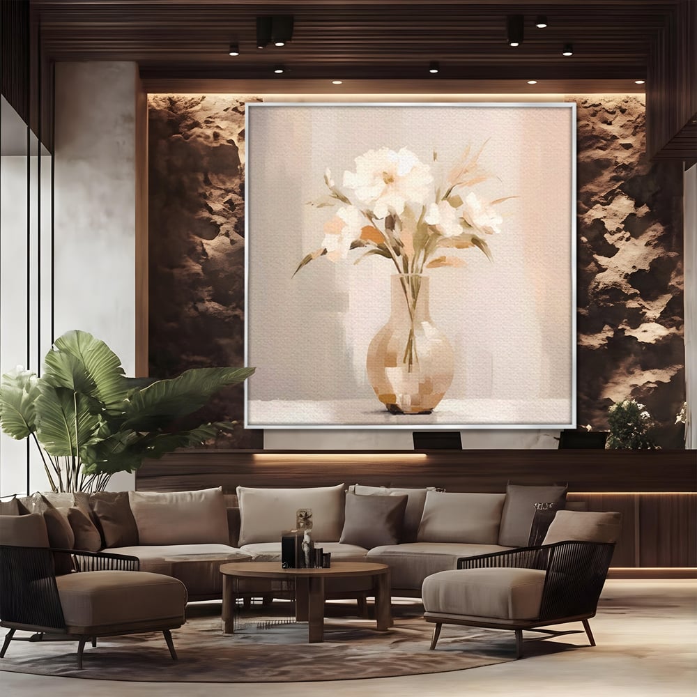 Tablou Canvas Premium LuxCanva® A1443, Calmul Florilor , Living, Alb, Vaza, Natura, Planta, Decorativ, Culori Vibrante