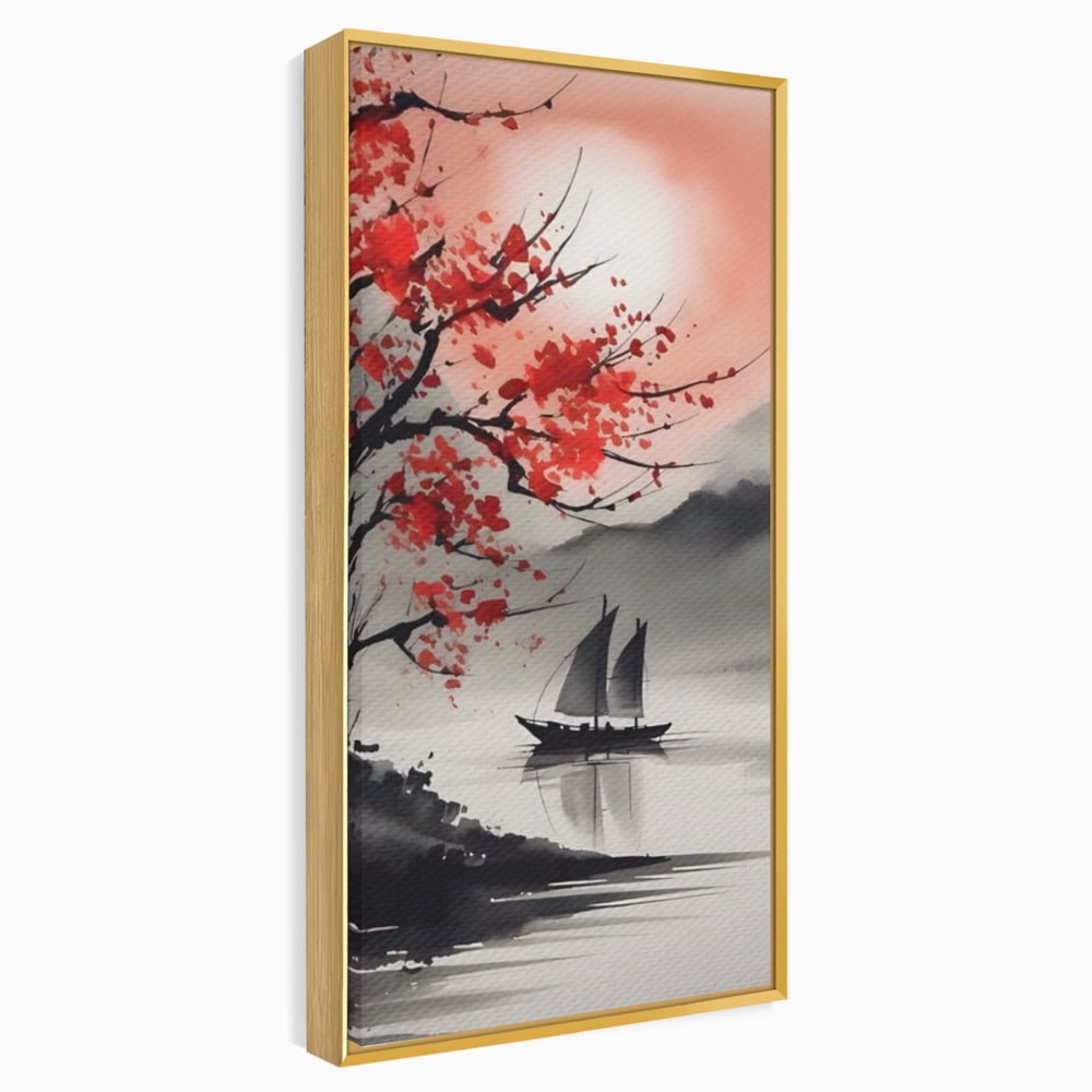 Leinwand Wandkunst Leinwand Wandkunst LuxCanva® A1444, Moonlight Walk , Wohnzimmer, Boot, Baum, Rote Blumen, Dekorativ, Schlafzimmer, Lebendige Farben