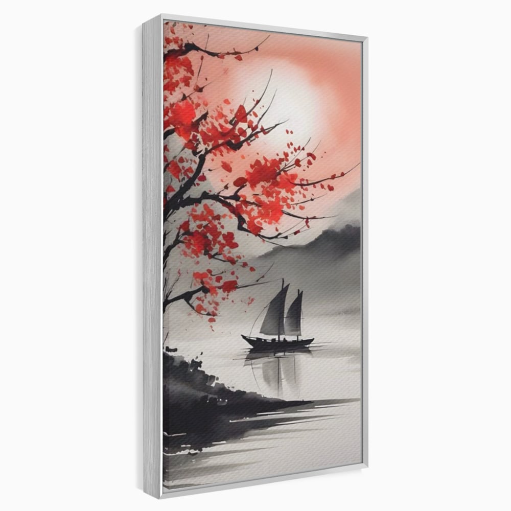 Leinwand Wandkunst Leinwand Wandkunst LuxCanva® A1444, Moonlight Walk , Wohnzimmer, Boot, Baum, Rote Blumen, Dekorativ, Schlafzimmer, Lebendige Farben