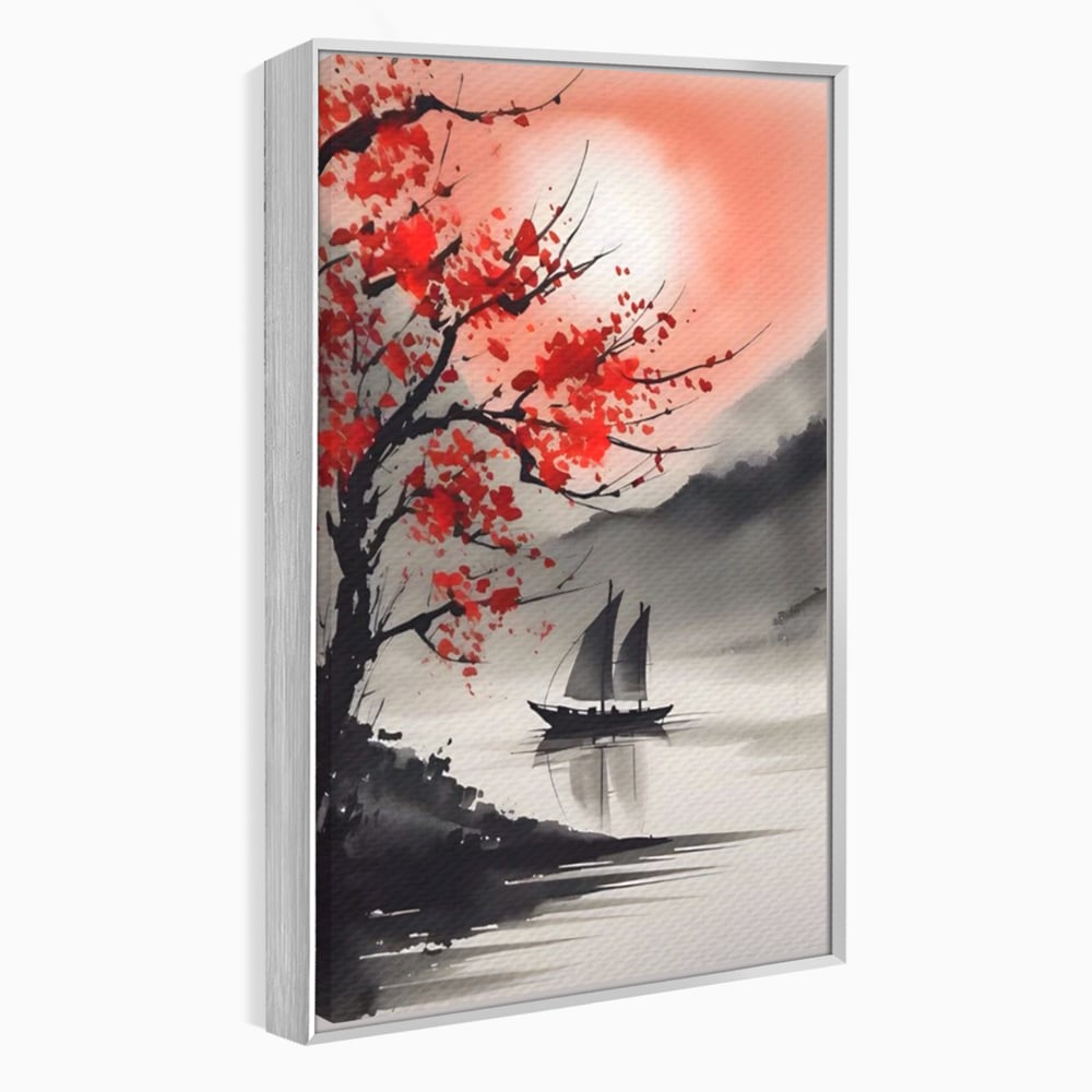 Leinwand Wandkunst Leinwand Wandkunst LuxCanva® A1444, Moonlight Walk , Wohnzimmer, Boot, Baum, Rote Blumen, Dekorativ, Schlafzimmer, Lebendige Farben