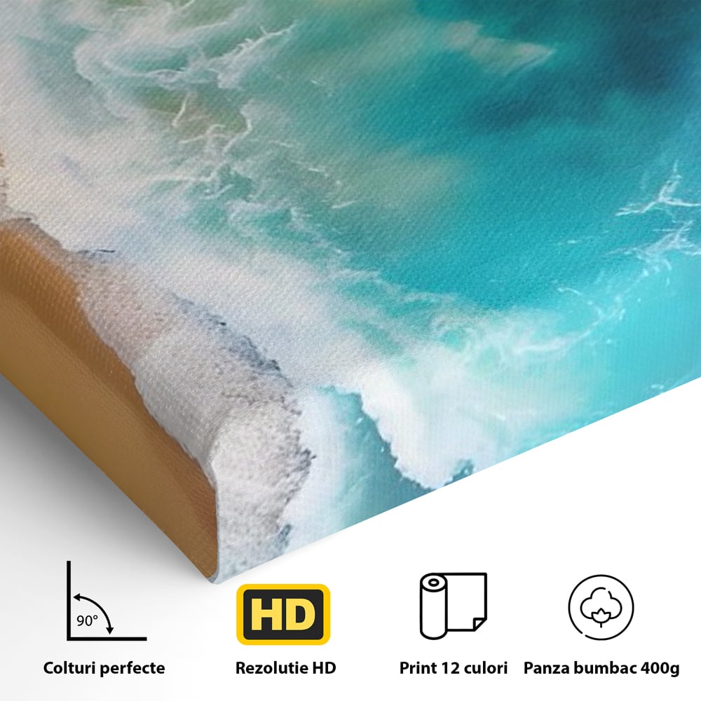 Tablou Canvas Premium LuxCanva® A1445, Tarmul Marii , Living, Valuri, Nisip, Apa, Plaja, Decorativ, Dormitor, Culori Vibrante