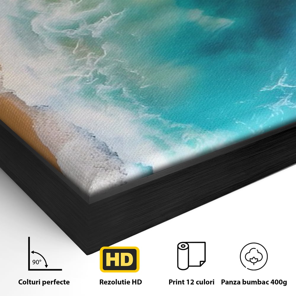 Tablou Canvas Premium LuxCanva® A1445, Tarmul Marii , Living, Valuri, Nisip, Apa, Plaja, Decorativ, Dormitor, Culori Vibrante