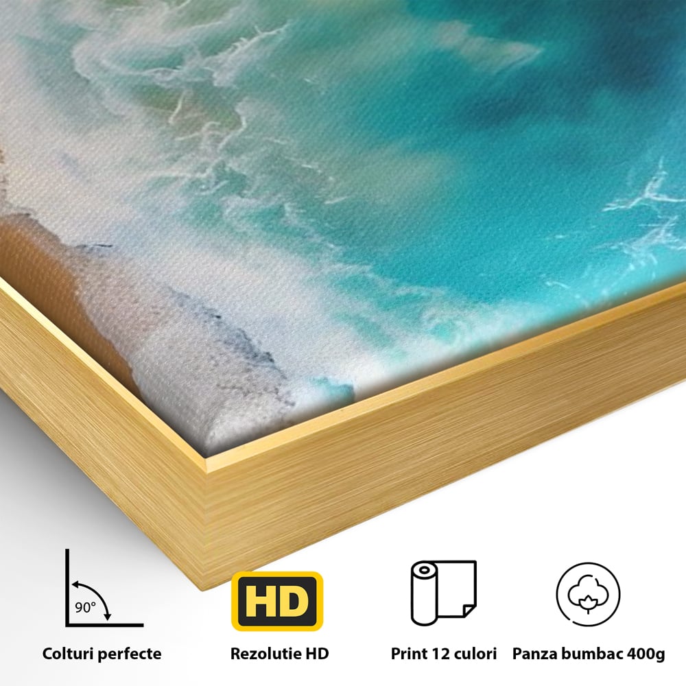 Tablou Canvas Premium LuxCanva® A1445, Tarmul Marii , Living, Valuri, Nisip, Apa, Plaja, Decorativ, Dormitor, Culori Vibrante