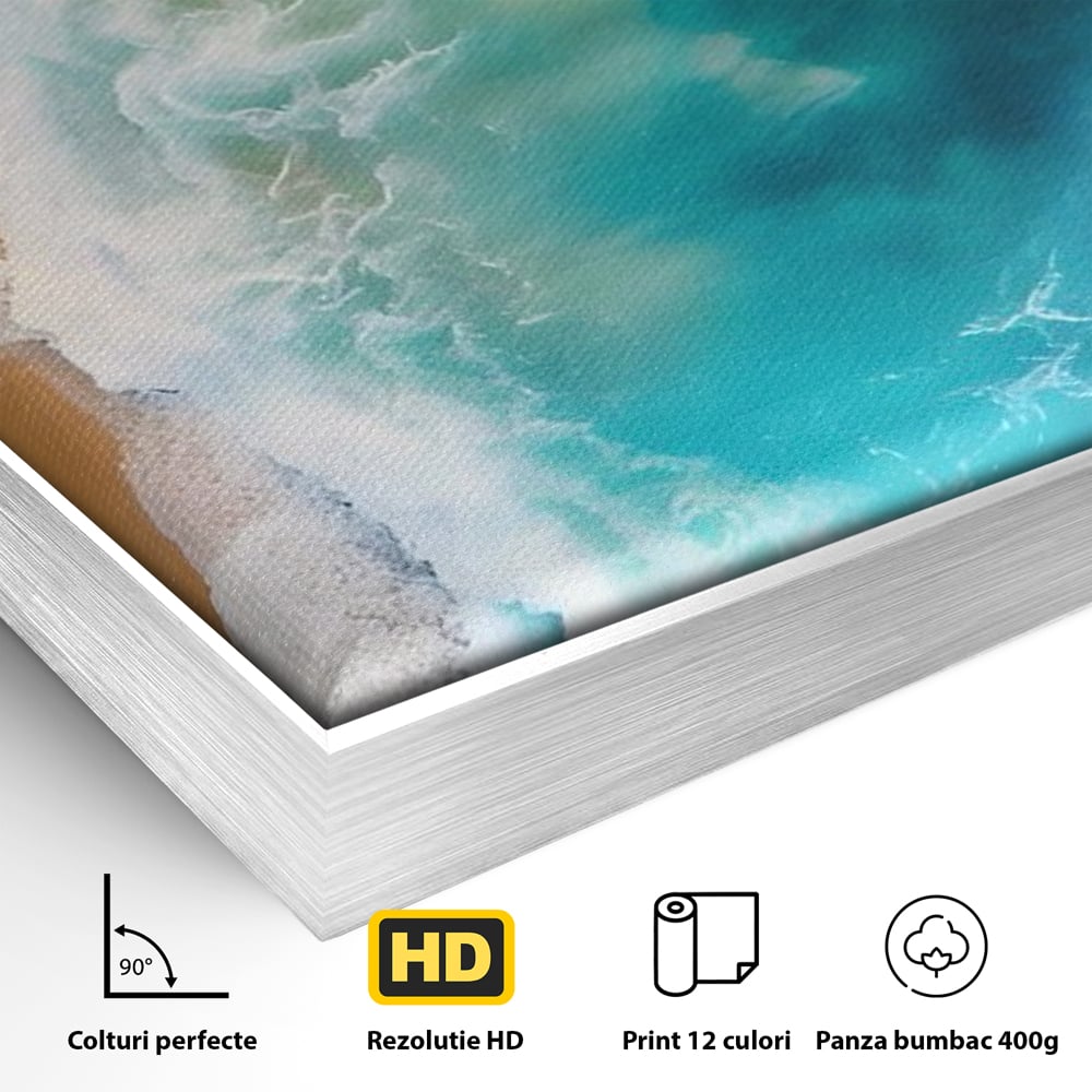 Tablou Canvas Premium LuxCanva® A1445, Tarmul Marii , Living, Valuri, Nisip, Apa, Plaja, Decorativ, Dormitor, Culori Vibrante