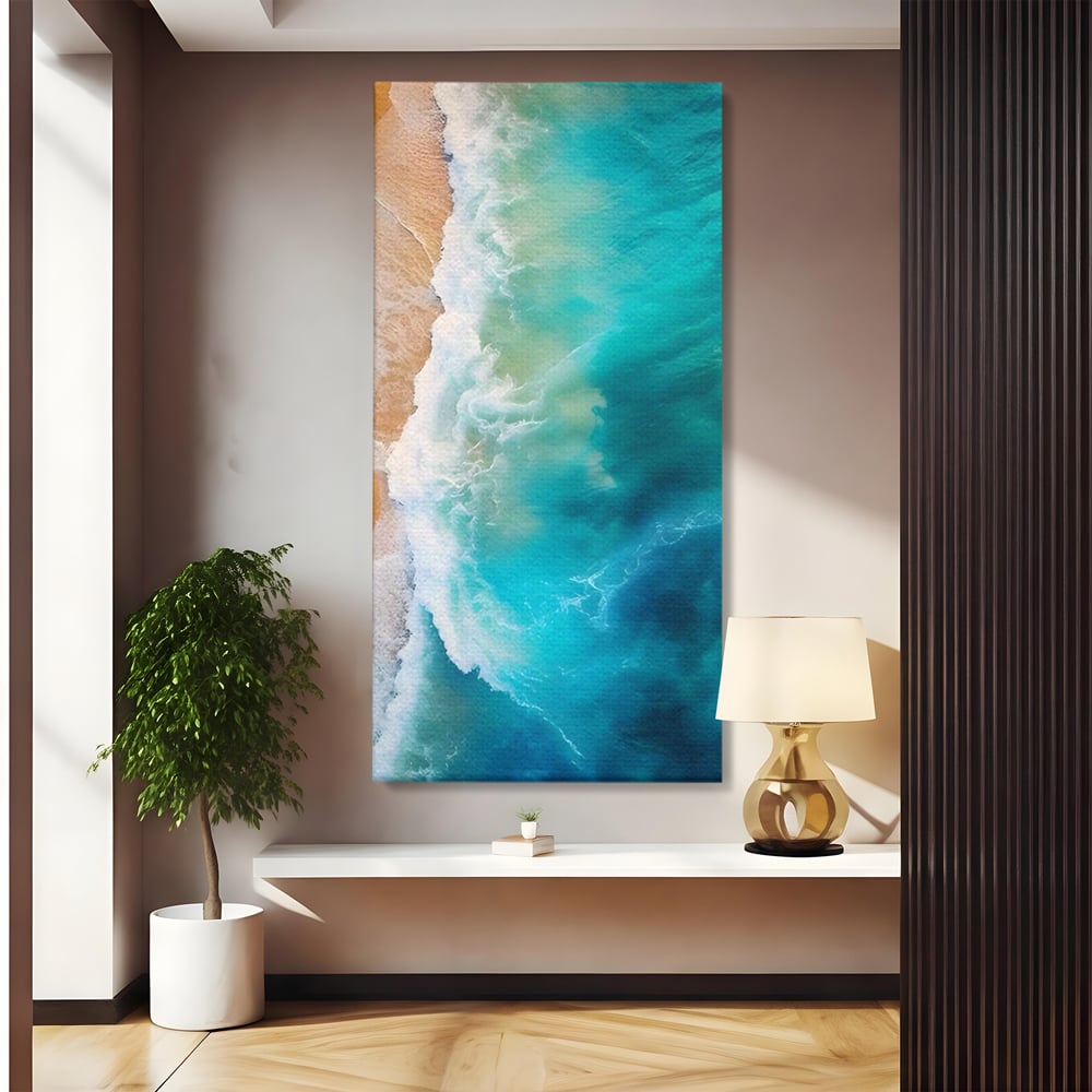 Tablou Canvas Premium LuxCanva® A1445, Tarmul Marii , Living, Valuri, Nisip, Apa, Plaja, Decorativ, Dormitor, Culori Vibrante