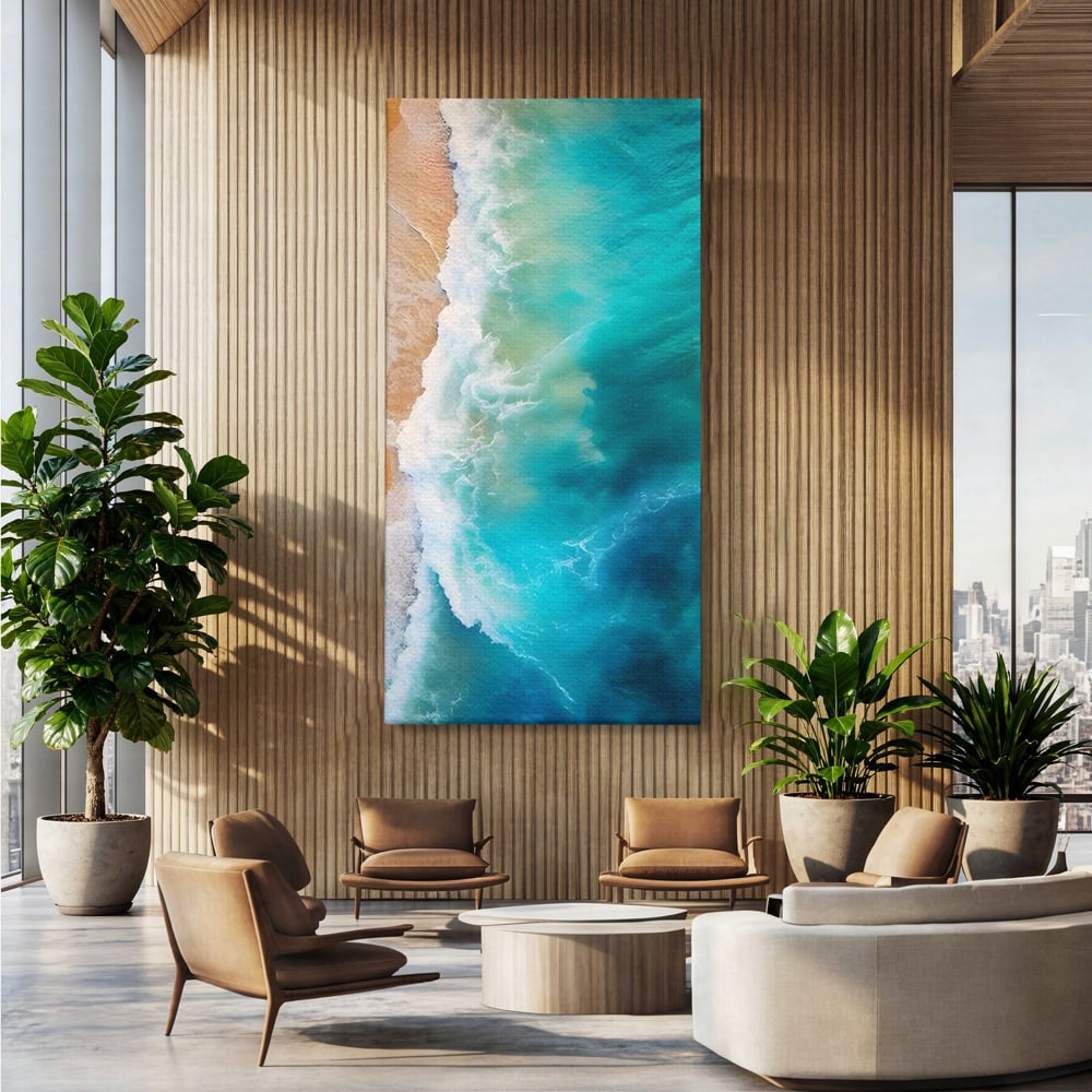 Tablou Canvas Premium LuxCanva® A1445, Tarmul Marii , Living, Valuri, Nisip, Apa, Plaja, Decorativ, Dormitor, Culori Vibrante