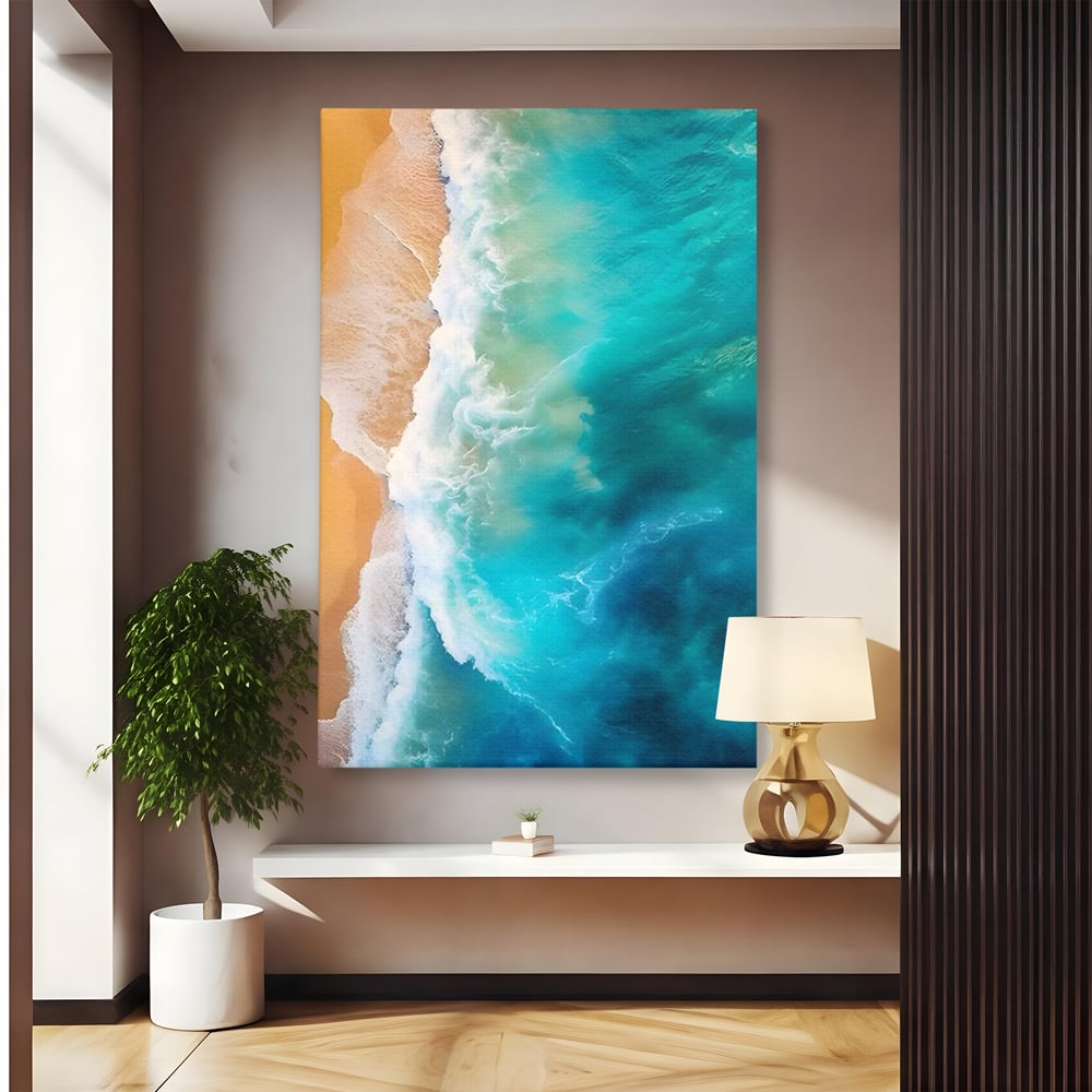 Tablou Canvas Premium LuxCanva® A1445, Tarmul Marii , Living, Valuri, Nisip, Apa, Plaja, Decorativ, Dormitor, Culori Vibrante