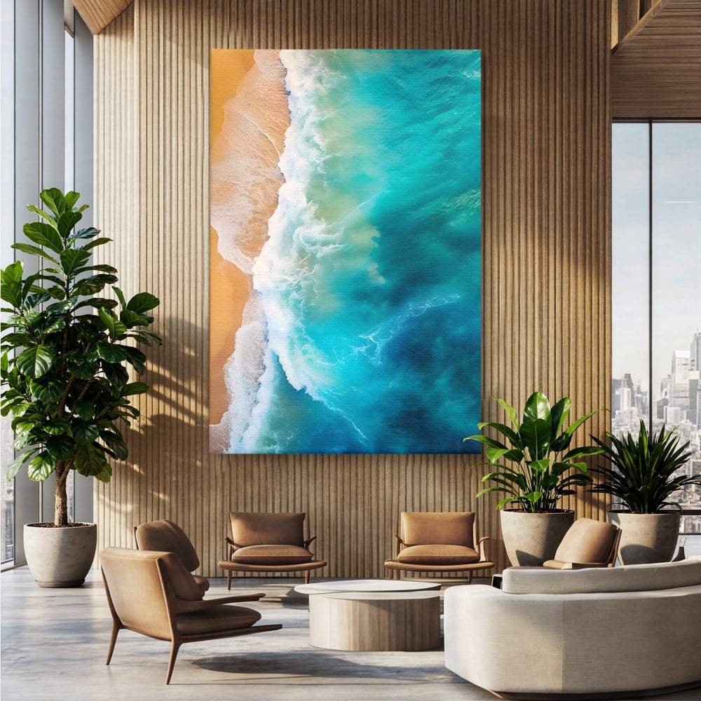 Tablou Canvas Premium LuxCanva® A1445, Tarmul Marii , Living, Valuri, Nisip, Apa, Plaja, Decorativ, Dormitor, Culori Vibrante
