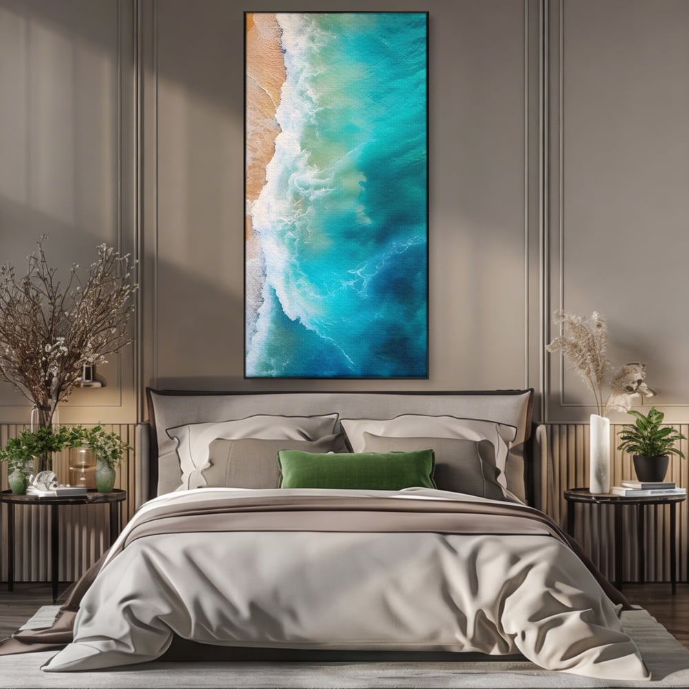 Tablou Canvas Premium LuxCanva® A1445, Tarmul Marii , Living, Valuri, Nisip, Apa, Plaja, Decorativ, Dormitor, Culori Vibrante