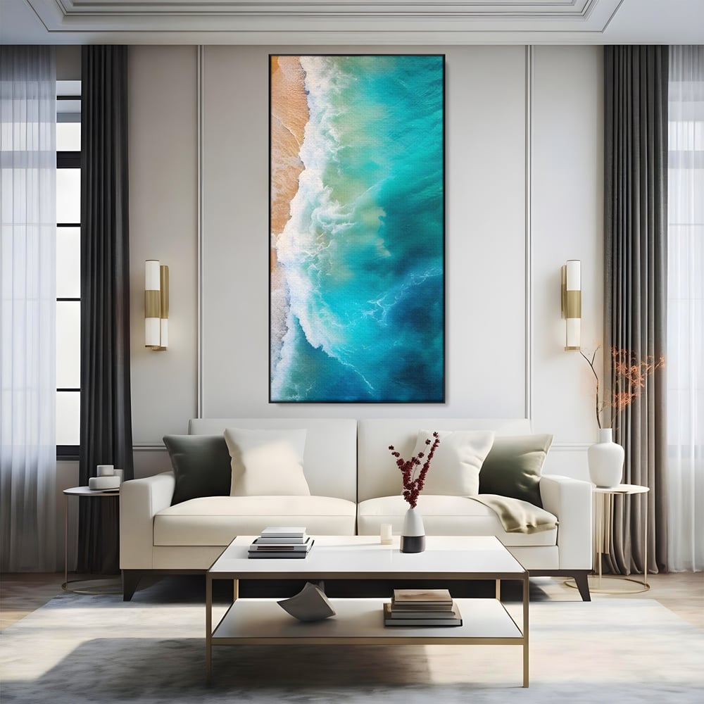 Tablou Canvas Premium LuxCanva® A1445, Tarmul Marii , Living, Valuri, Nisip, Apa, Plaja, Decorativ, Dormitor, Culori Vibrante