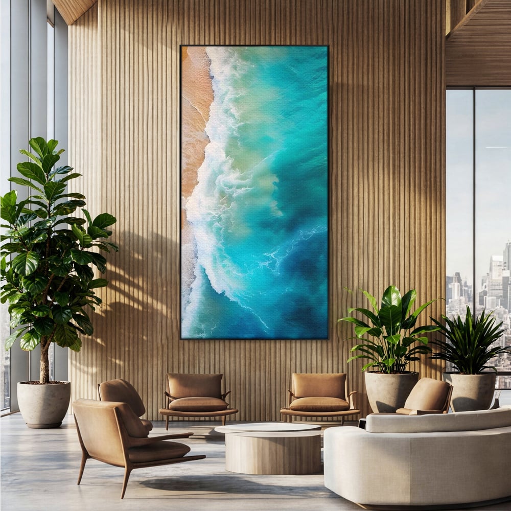 Tablou Canvas Premium LuxCanva® A1445, Tarmul Marii , Living, Valuri, Nisip, Apa, Plaja, Decorativ, Dormitor, Culori Vibrante