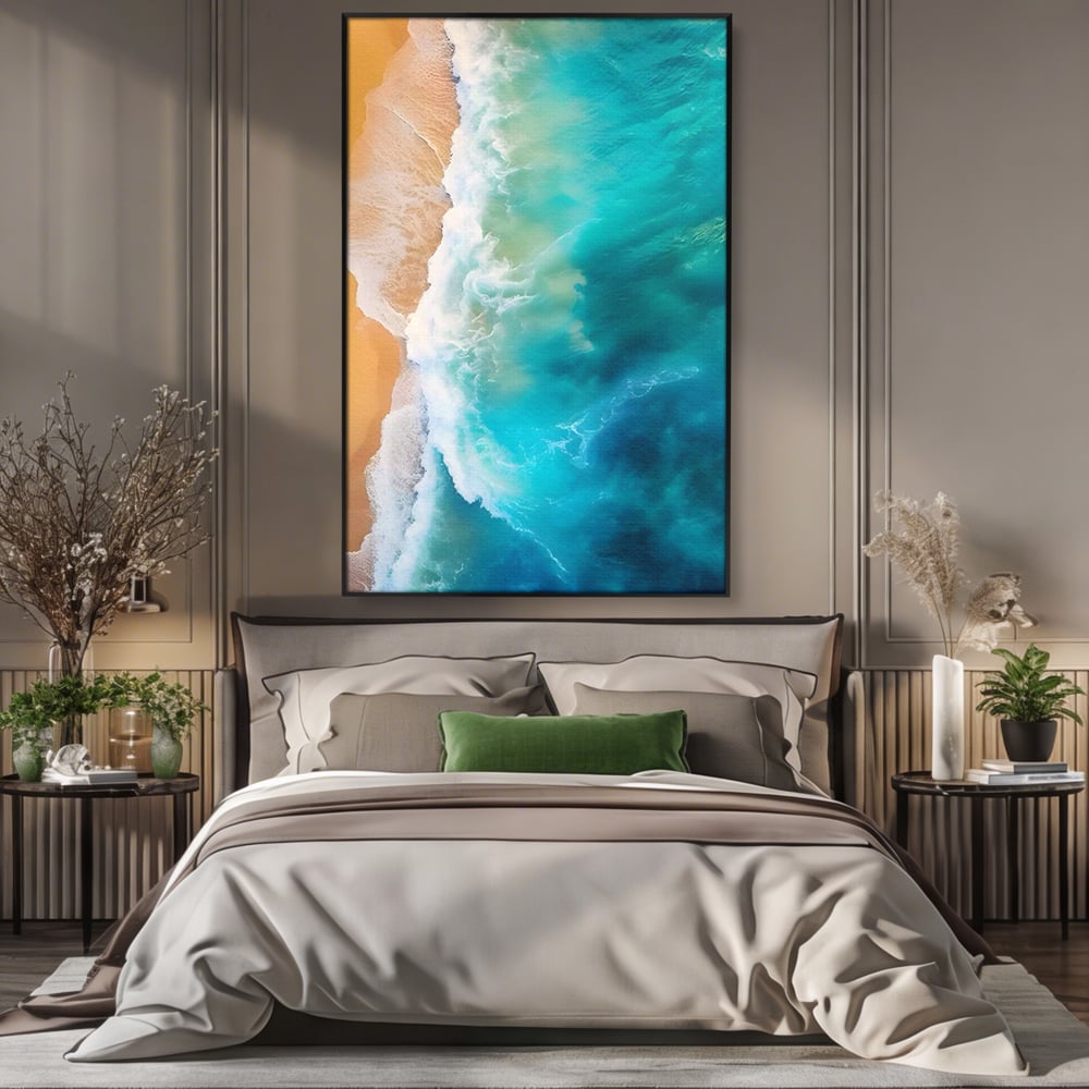 Tablou Canvas Premium LuxCanva® A1445, Tarmul Marii , Living, Valuri, Nisip, Apa, Plaja, Decorativ, Dormitor, Culori Vibrante
