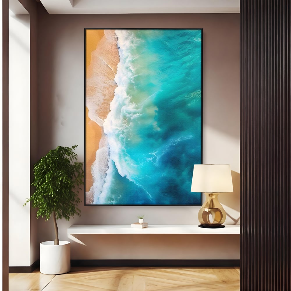 Tablou Canvas Premium LuxCanva® A1445, Tarmul Marii , Living, Valuri, Nisip, Apa, Plaja, Decorativ, Dormitor, Culori Vibrante