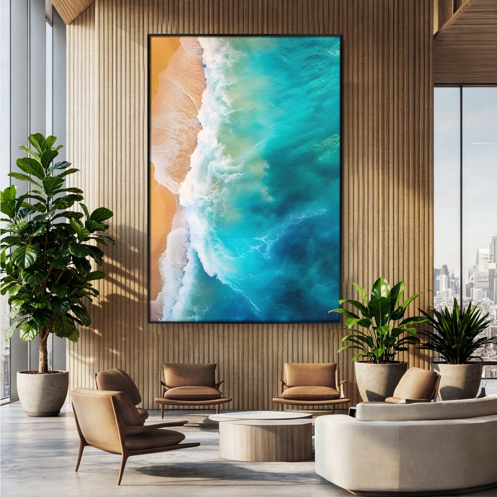 Tablou Canvas Premium LuxCanva® A1445, Tarmul Marii , Living, Valuri, Nisip, Apa, Plaja, Decorativ, Dormitor, Culori Vibrante