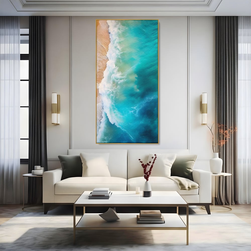 Tablou Canvas Premium LuxCanva® A1445, Tarmul Marii , Living, Valuri, Nisip, Apa, Plaja, Decorativ, Dormitor, Culori Vibrante