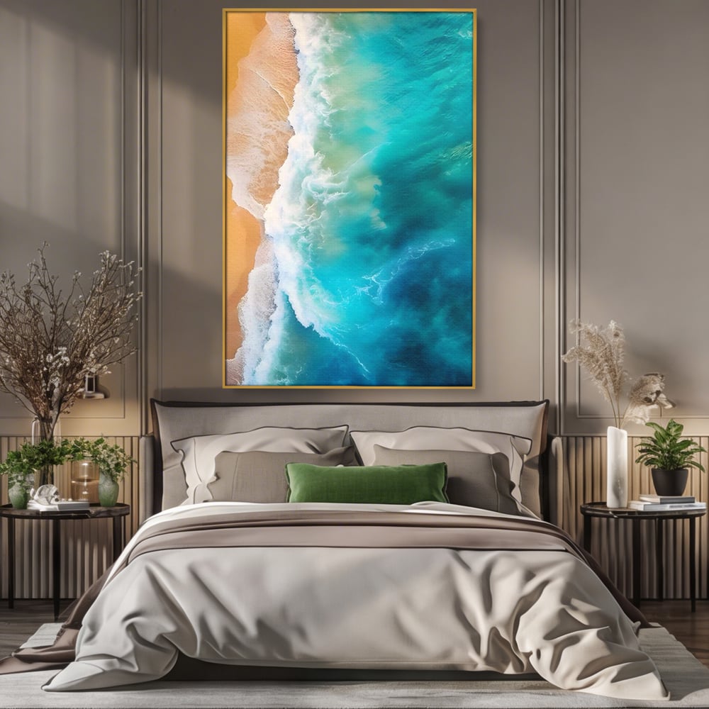 Tablou Canvas Premium LuxCanva® A1445, Tarmul Marii , Living, Valuri, Nisip, Apa, Plaja, Decorativ, Dormitor, Culori Vibrante