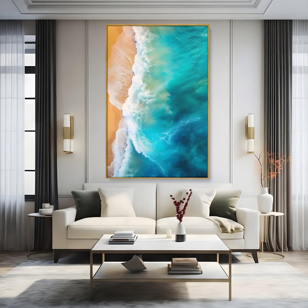 Tablou Canvas Premium LuxCanva® A1445, Tarmul Marii , Living, Valuri, Nisip, Apa, Plaja, Decorativ, Dormitor, Culori Vibrante