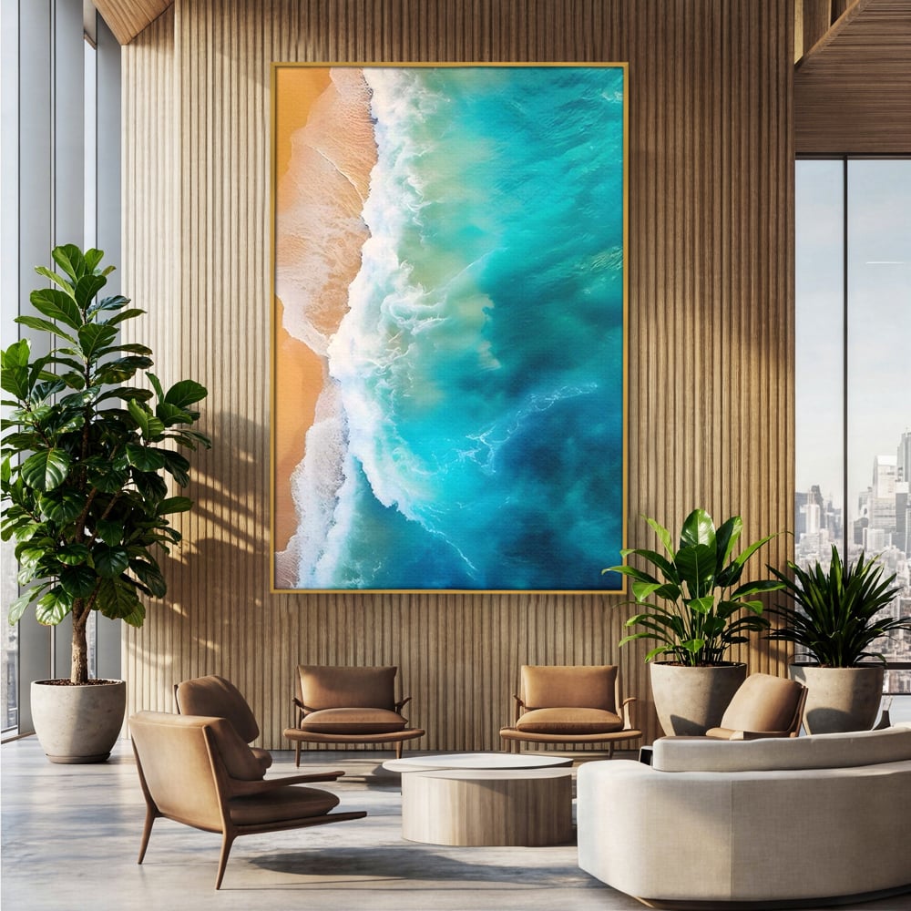 Tablou Canvas Premium LuxCanva® A1445, Tarmul Marii , Living, Valuri, Nisip, Apa, Plaja, Decorativ, Dormitor, Culori Vibrante