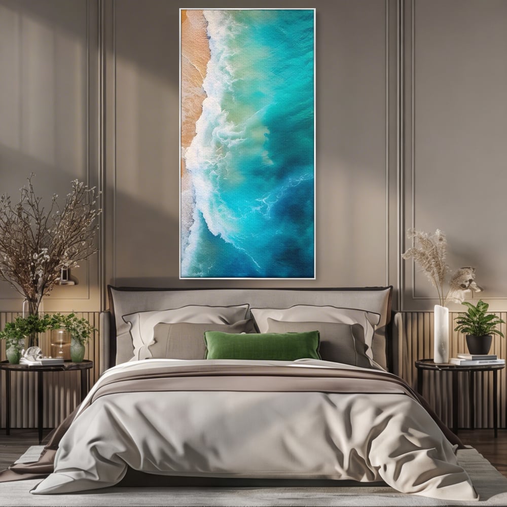 Tablou Canvas Premium LuxCanva® A1445, Tarmul Marii , Living, Valuri, Nisip, Apa, Plaja, Decorativ, Dormitor, Culori Vibrante