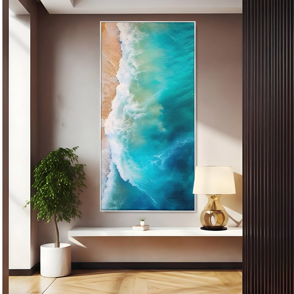 Tablou Canvas Premium LuxCanva® A1445, Tarmul Marii , Living, Valuri, Nisip, Apa, Plaja, Decorativ, Dormitor, Culori Vibrante