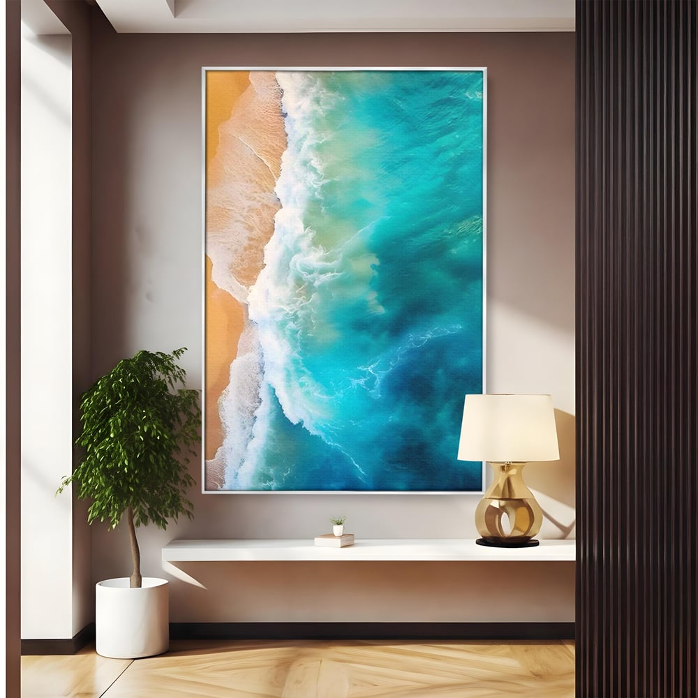 Tablou Canvas Premium LuxCanva® A1445, Tarmul Marii , Living, Valuri, Nisip, Apa, Plaja, Decorativ, Dormitor, Culori Vibrante