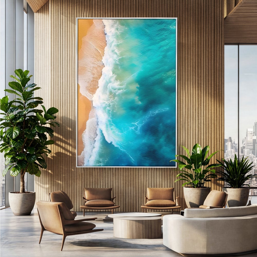Tablou Canvas Premium LuxCanva® A1445, Tarmul Marii , Living, Valuri, Nisip, Apa, Plaja, Decorativ, Dormitor, Culori Vibrante