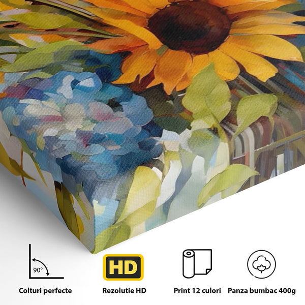Tablou Canvas Premium LuxCanva® A1449, Buchet De Flori , Room, Plante, Floarea-Soarelui, Primavara, Living, Culori Vibrante