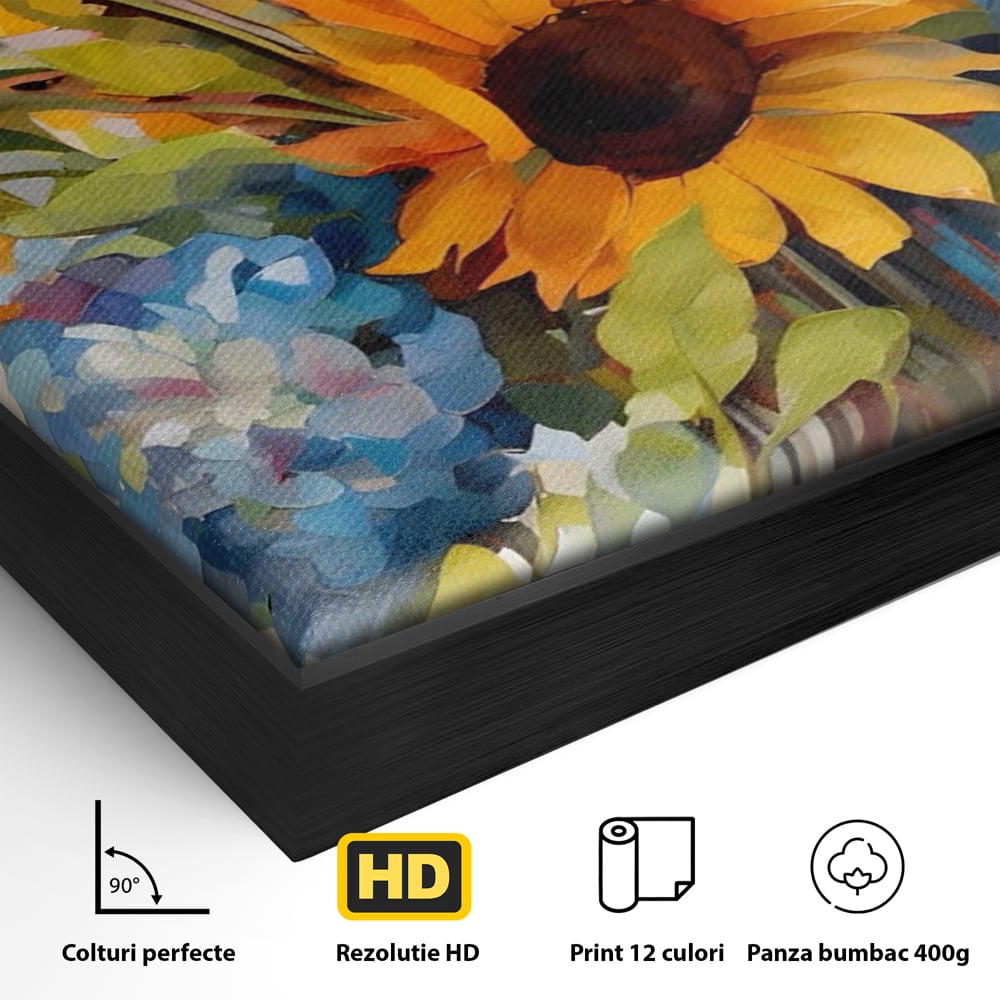 Tablou Canvas Premium LuxCanva® A1449, Buchet De Flori , Room, Plante, Floarea-Soarelui, Primavara, Living, Culori Vibrante