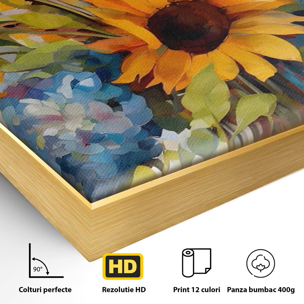 Tablou Canvas Premium LuxCanva® A1449, Buchet De Flori , Room, Plante, Floarea-Soarelui, Primavara, Living, Culori Vibrante