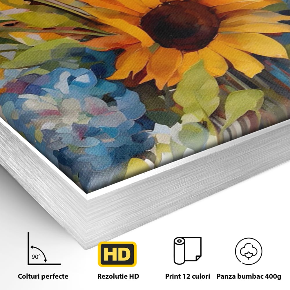 Tablou Canvas Premium LuxCanva® A1449, Buchet De Flori , Room, Plante, Floarea-Soarelui, Primavara, Living, Culori Vibrante