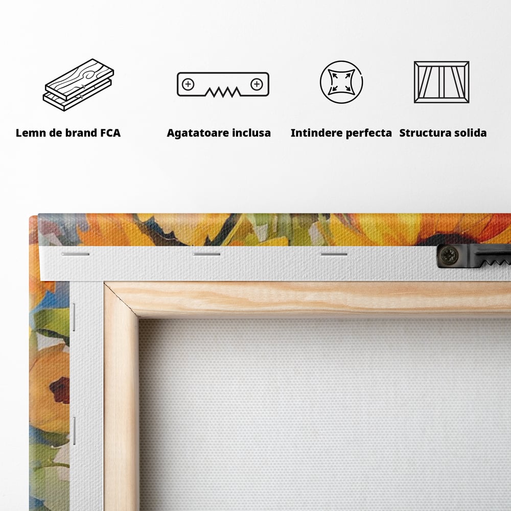 Tablou Canvas Premium LuxCanva® A1449, Buchet De Flori , Room, Plante, Floarea-Soarelui, Primavara, Living, Culori Vibrante