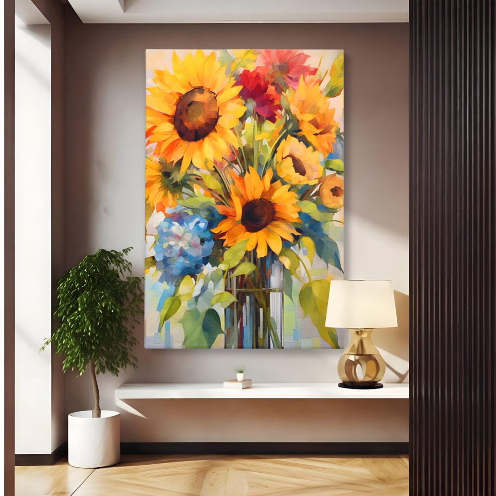 Tablou Canvas Premium LuxCanva® A1449, Buchet De Flori , Room, Plante, Floarea-Soarelui, Primavara, Living, Culori Vibrante