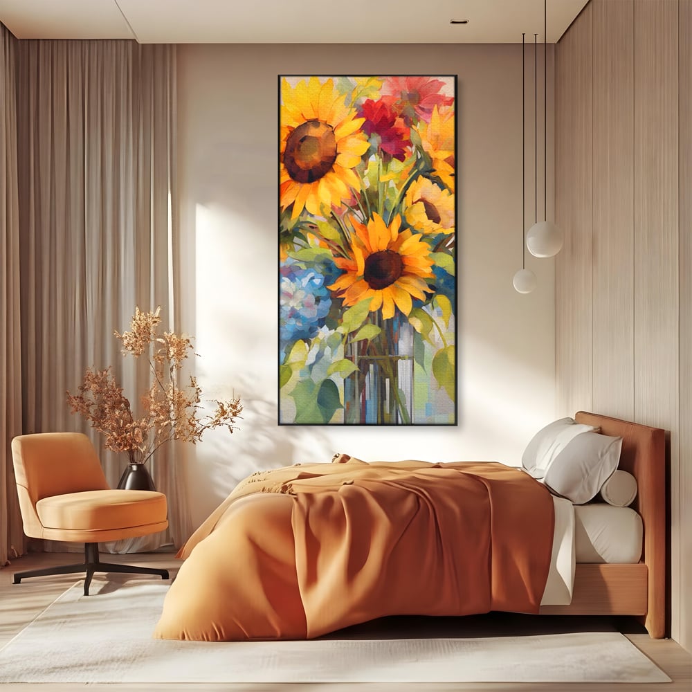 Tablou Canvas Premium LuxCanva® A1449, Buchet De Flori , Room, Plante, Floarea-Soarelui, Primavara, Living, Culori Vibrante