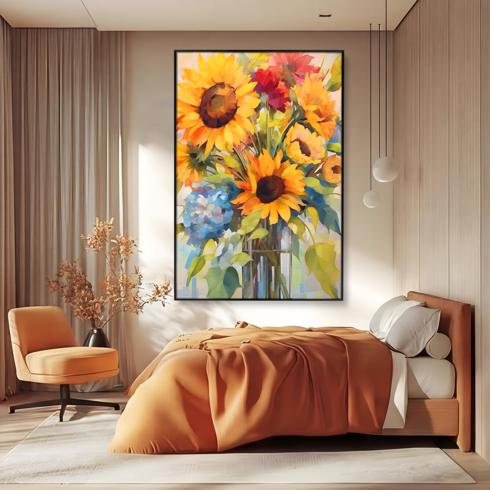 Tablou Canvas Premium LuxCanva® A1449, Buchet De Flori , Room, Plante, Floarea-Soarelui, Primavara, Living, Culori Vibrante