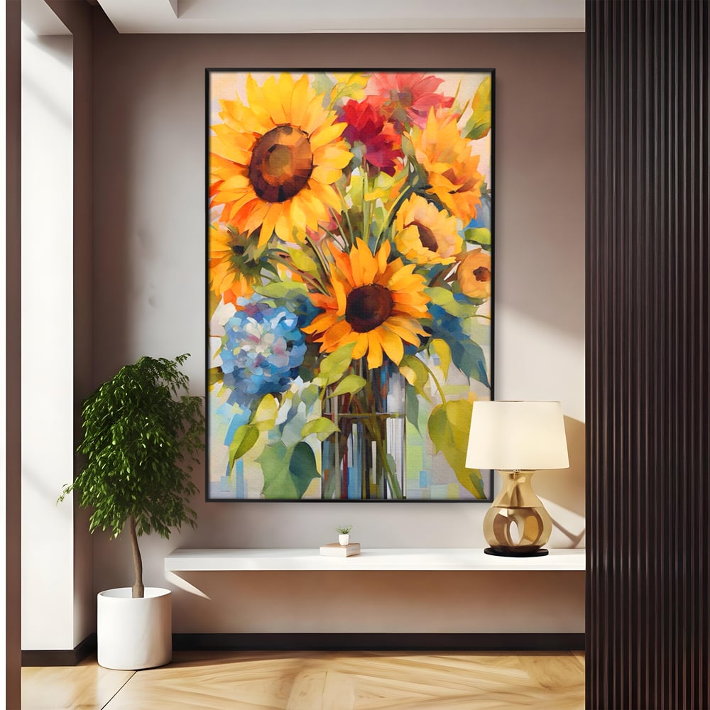 Tablou Canvas Premium LuxCanva® A1449, Buchet De Flori , Room, Plante, Floarea-Soarelui, Primavara, Living, Culori Vibrante